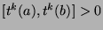 $[t^k (a),t^k (b)]>0$