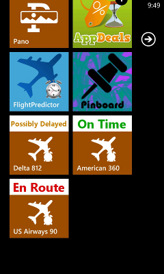 Live tiles of flights (front)