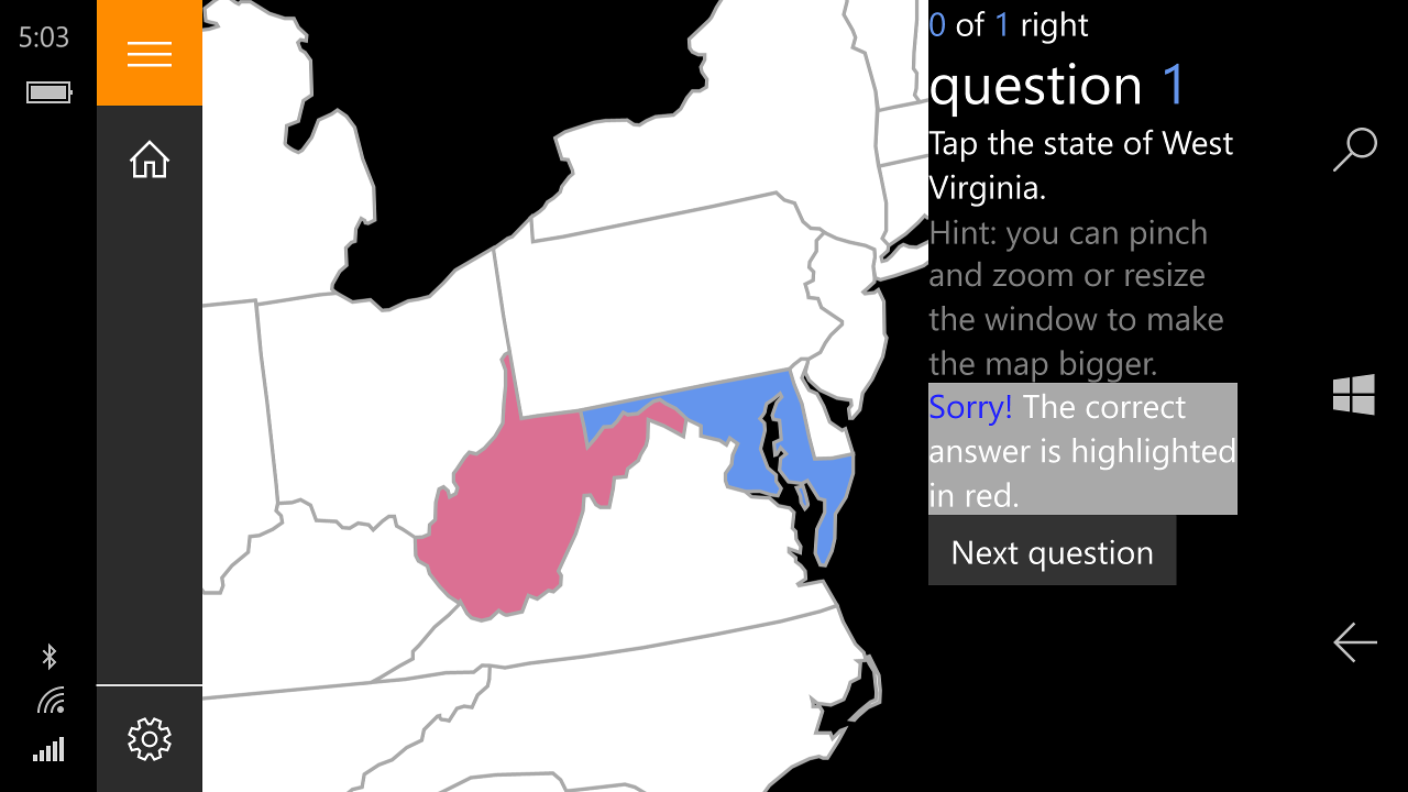 With an in-app purchase, quiz yourself on a US map!